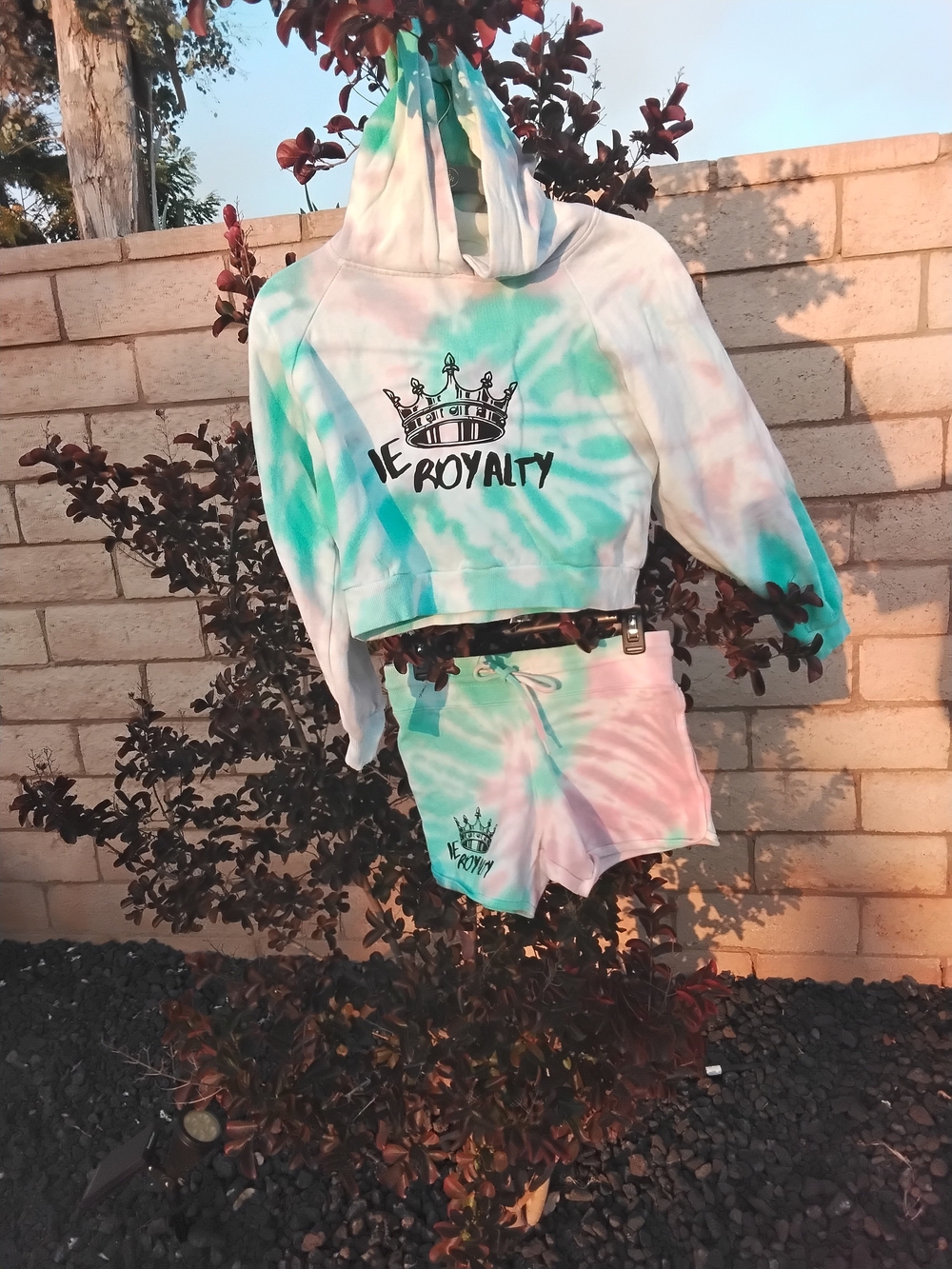 Royalty For Me Tie-Dye Hoodie & Shorts Set - Teal Pink
